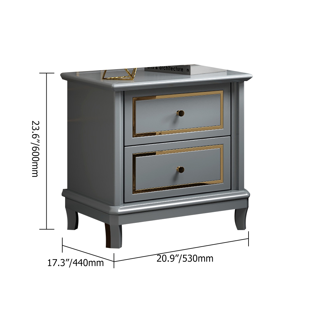 Modern Gray Nightstand Lacquered Luxury 2-Drawer Bedside Cabinet window image