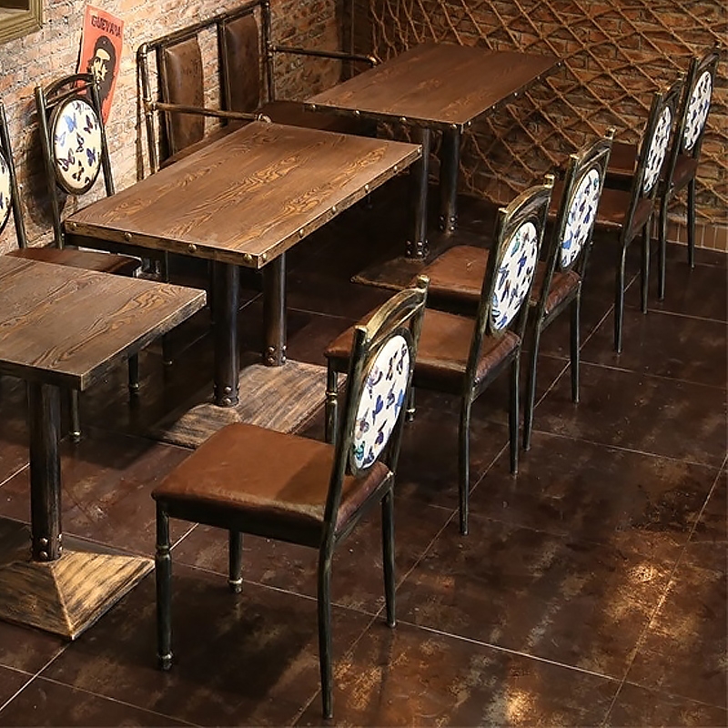 Retro Dining Chair High Back Leather Upholstered Metal Dining Chair window image