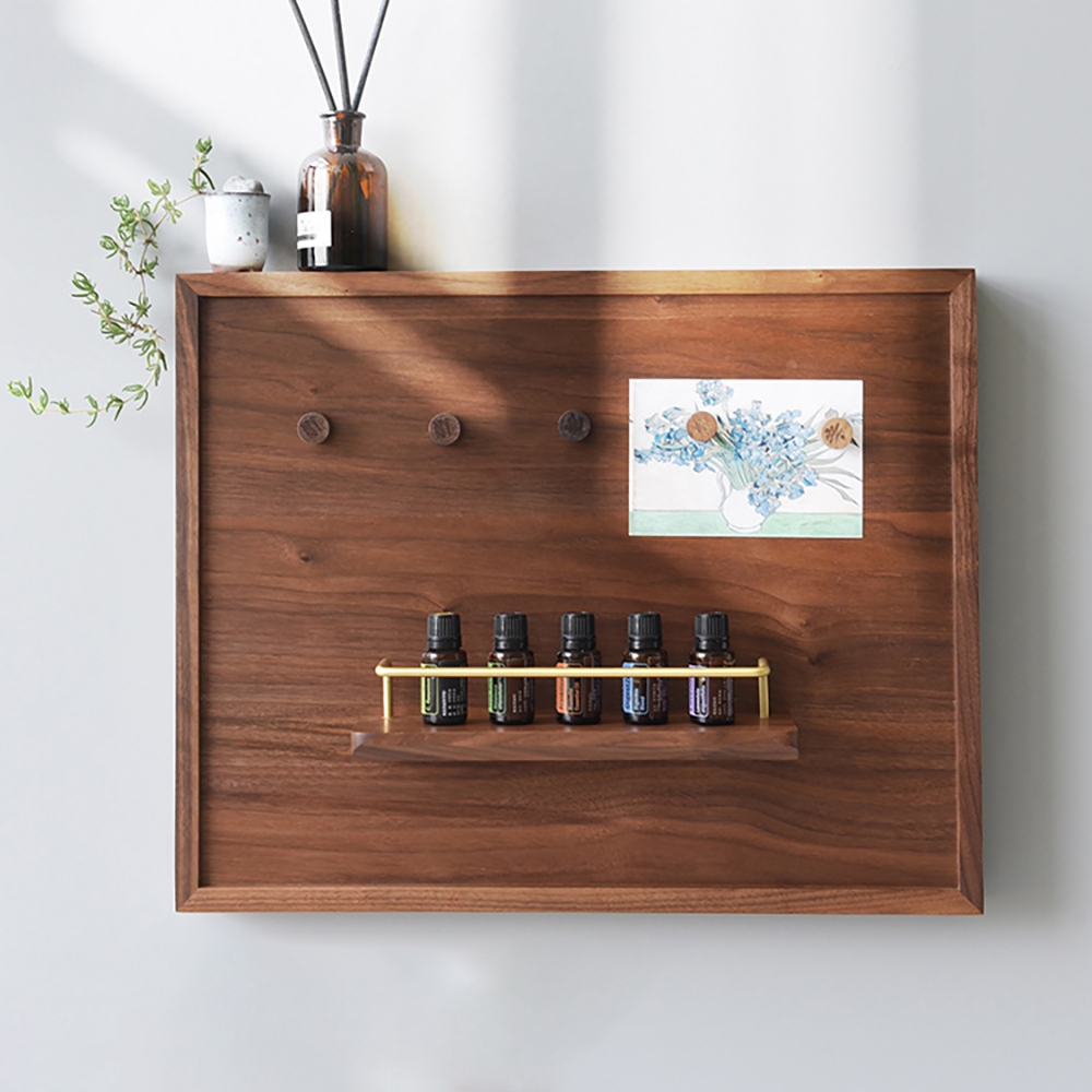 Walnut Electric Box Cover Pinboard with Brass Shelf window image