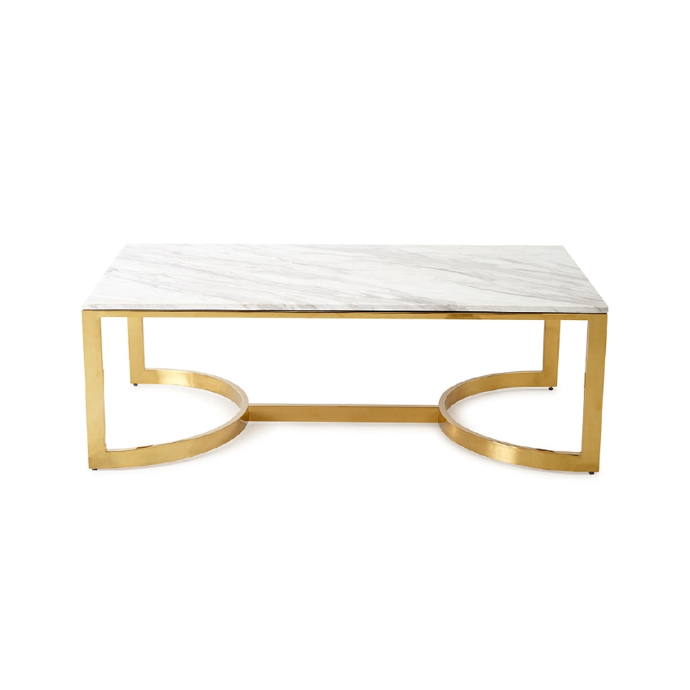 Modern Marble Coffee Table with Metal Frame Rectangle Accent Table window image