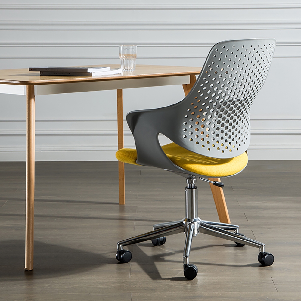 Modern Task Chair for Desk Cotton&linen Upholstered Swivel Office Chair window image