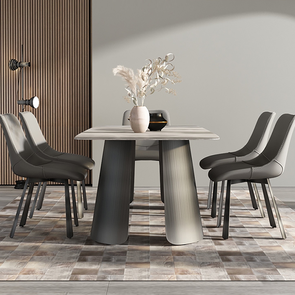 70.9" Modern Dining Table with Sintered Stone Top & Stainless Steel Pedestal Rectangle window image