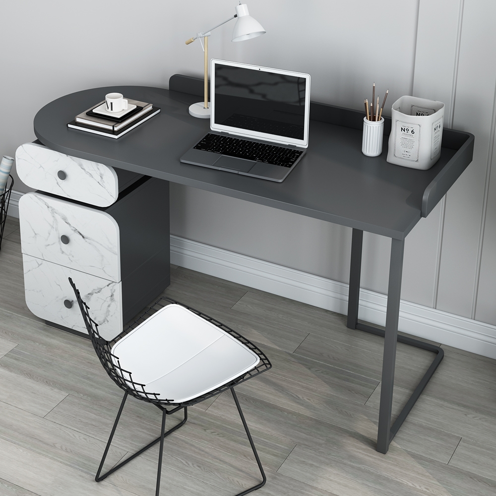Bureau de bureau moderne avec tiroirs en MDF et acier au carbone noir et blanc image de fenêtre