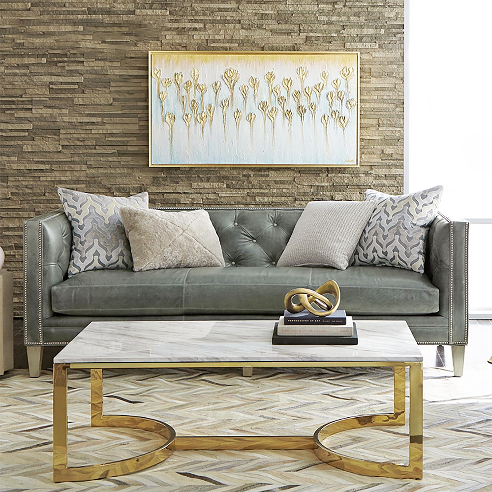 Modern Marble Coffee Table with Metal Frame Rectangle Accent Table window image