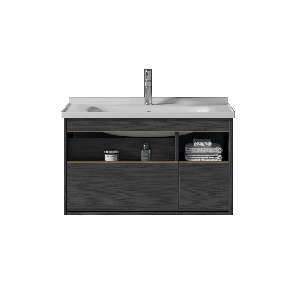 31" Bathroom Vanity Ceramic Floating Bathroom Cabinet with 2 Drawers 1 Door in Small window image