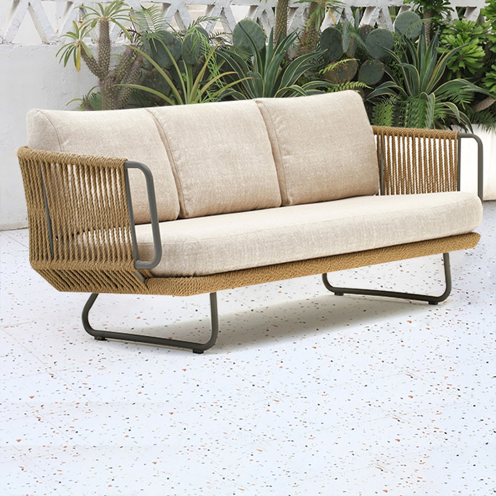 Noah Outdoor Patio 3-Seater Sofa with Pillow Square Arm Aluminum Frame window image