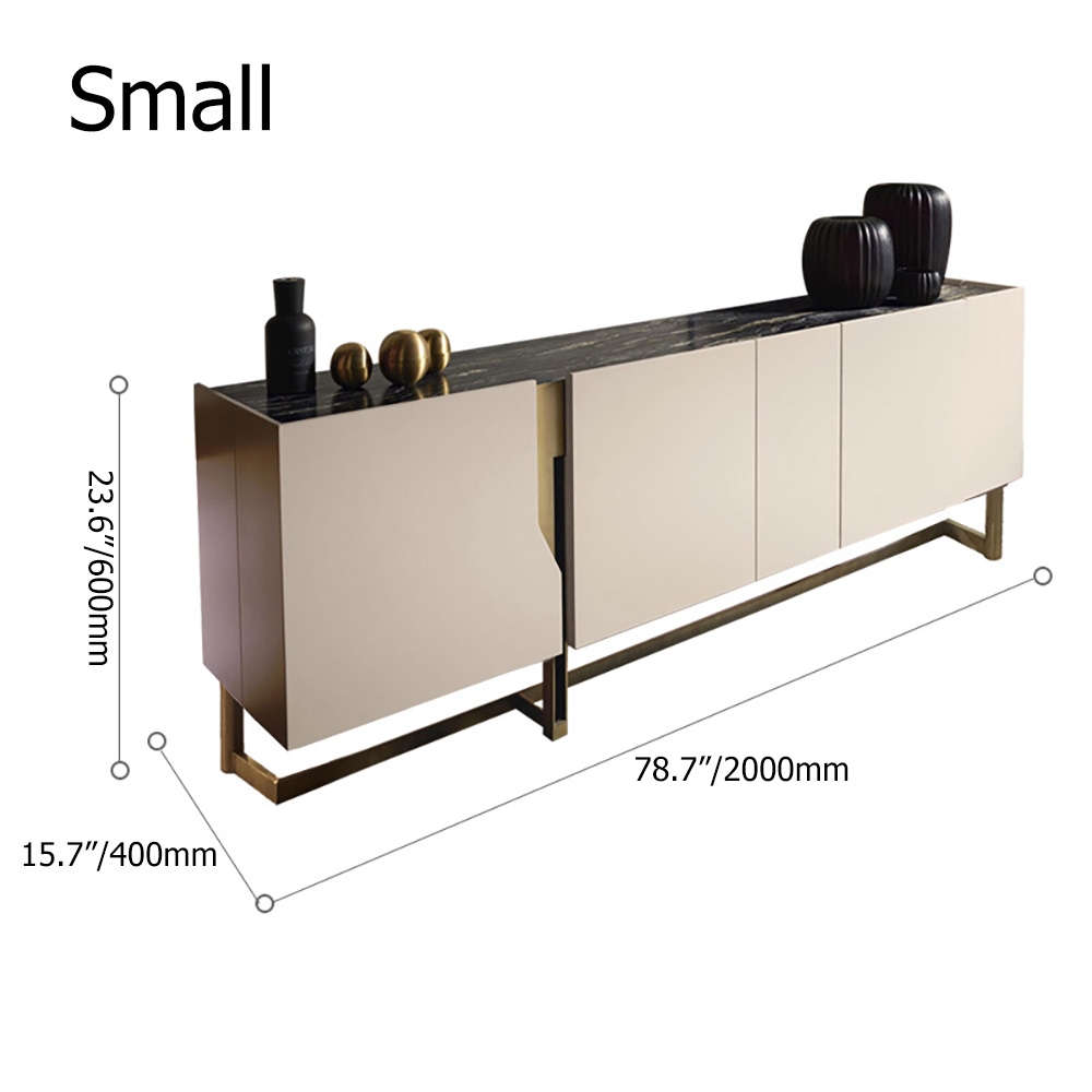 Modern Off White TV Stand Sintered Stone Top Media Console with Doors in Large window image