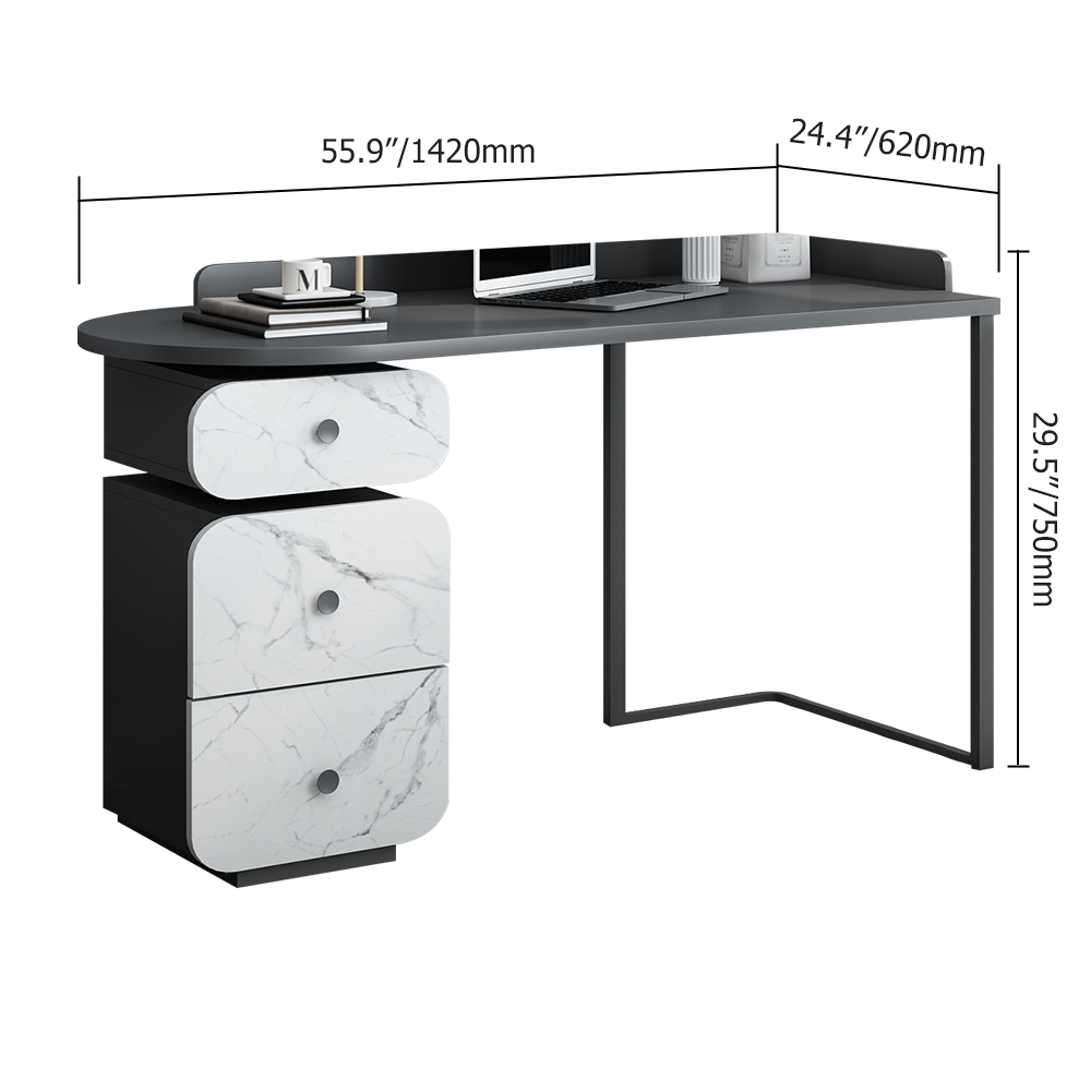 Bureau de bureau moderne avec tiroirs en MDF et acier au carbone noir et blanc image de fenêtre