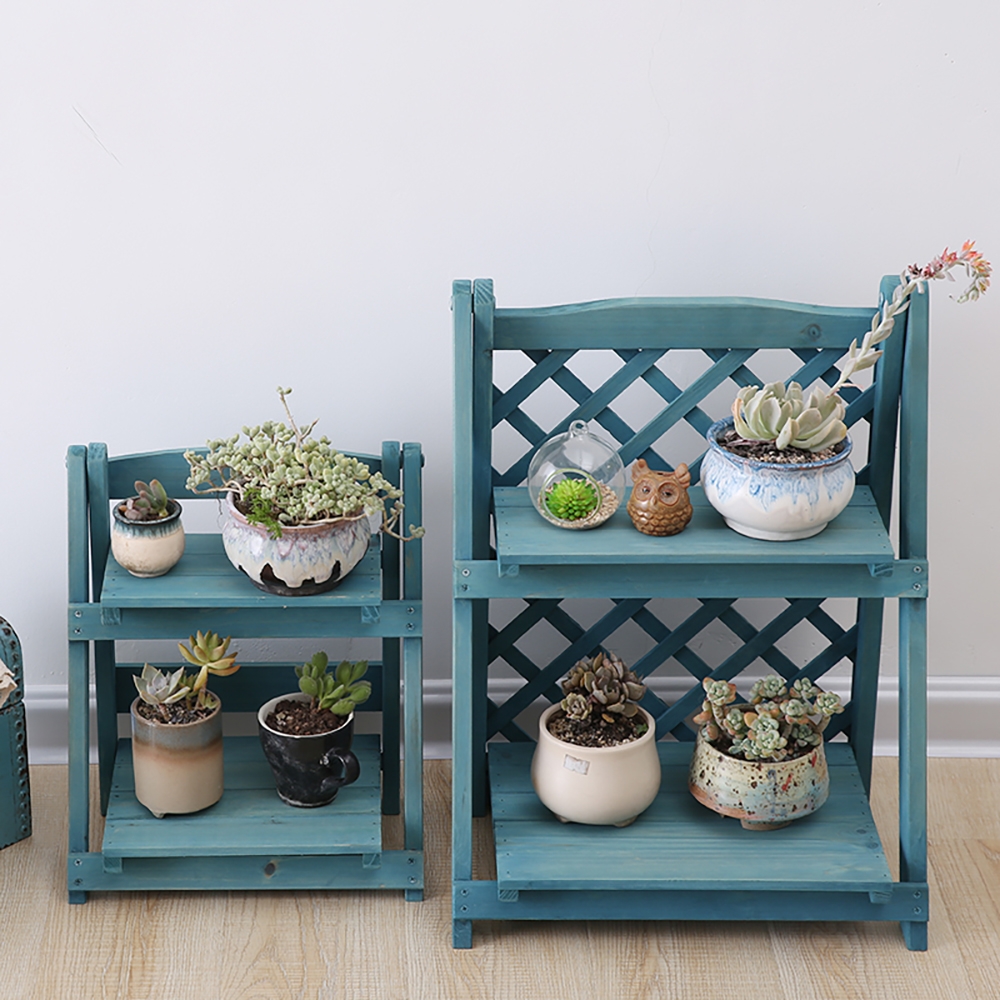 Vintage Wood Plant Stand Folding Shelves Set of 2 window image