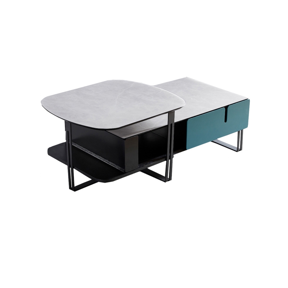 Nesting Coffee Table with Tempered Glass & Pine Wood Frame Accent Extendable Table window image