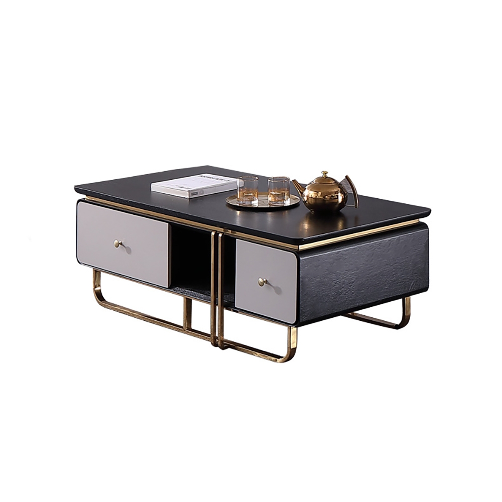 Black Modern Coffee Table Decor with Storage in Solid Wood & Stainless Steel window image