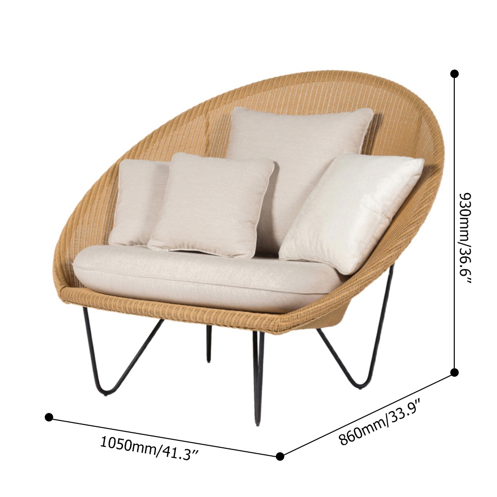 Rattan Outdoor Barrel Chair with Pillow Back Aluminum Frame window image