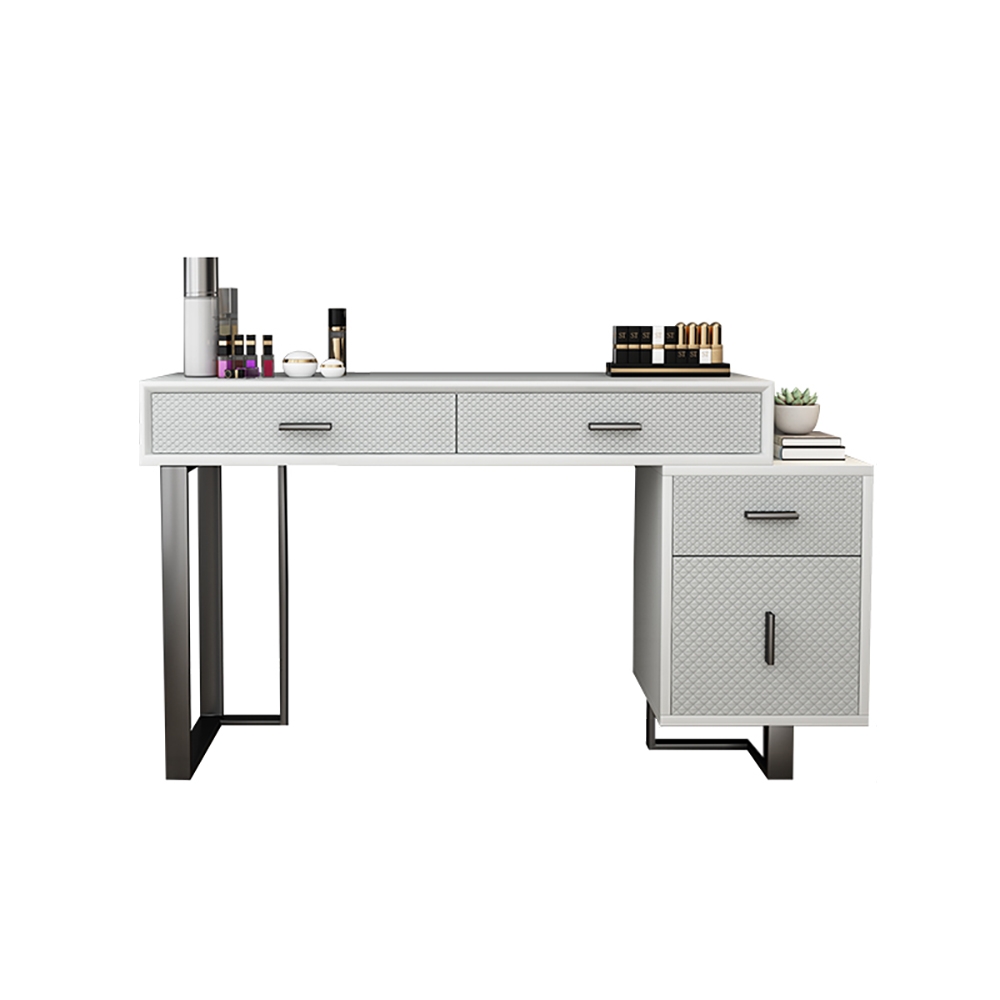 Postmodern White Makeup Vanity Expandable Dressing Table 4 Drawers Cabinet Included window image