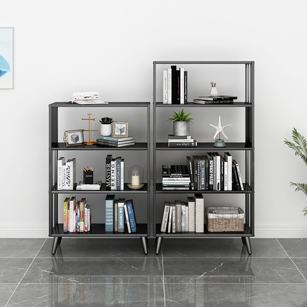Contemporary Standing Etagere Bookshelf Metal Shelf in Black 4 Tiers window image
