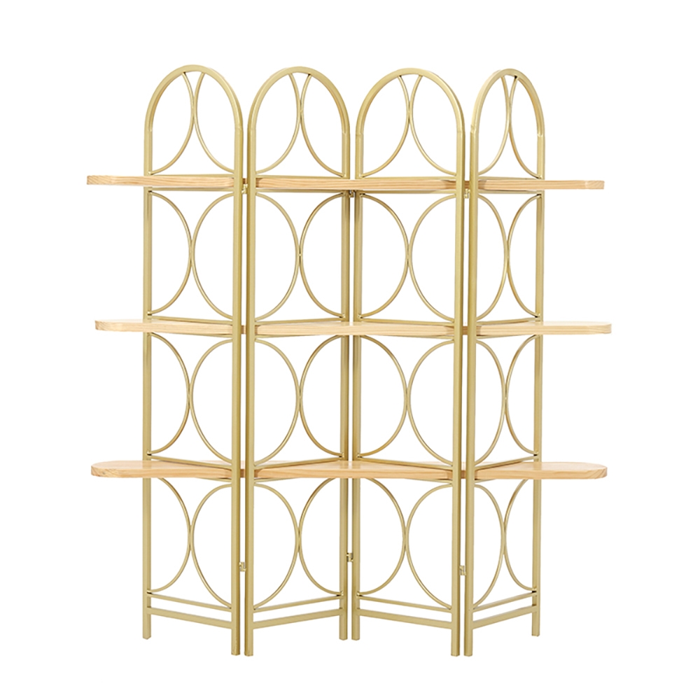 Gold Geometric Bookshelf Freestanding 4-Panel Room Divider