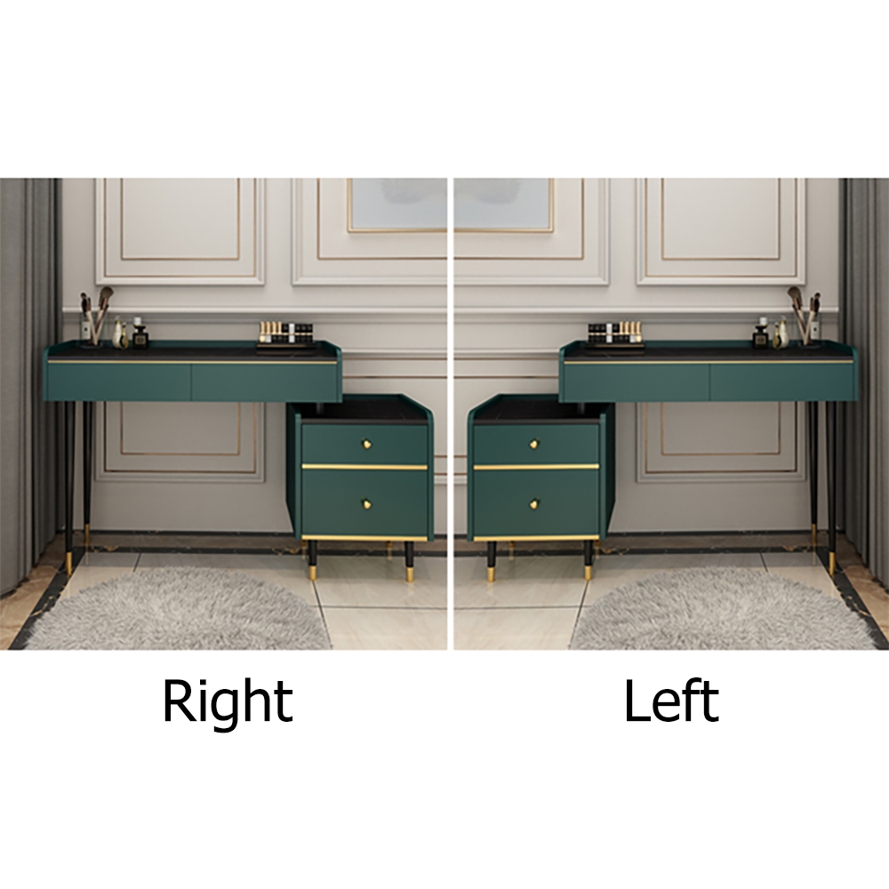 Modern Green Makeup Vanity Set with 4 Drawers Mirror & Stool & Cabinet Included window image