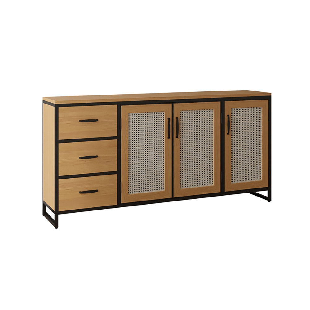 63" Natural Sideboard Nordic Rattan Woven Buffet with Drawers & Doors & Shelves window image