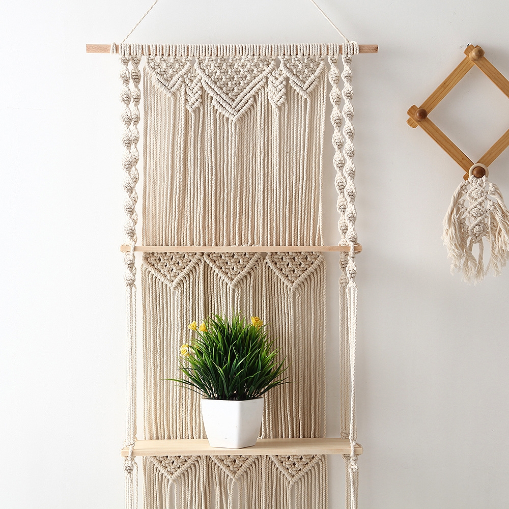3-Tier Hand-Woven Hanging Shelves Decor Floating Display Shelf window image