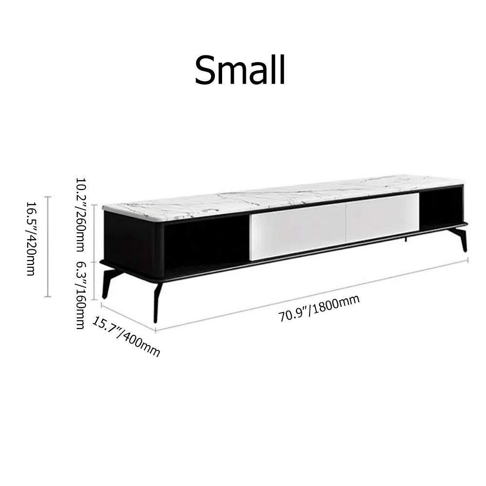 Nordic White&Black TV Stand Faux Marble Top Media Console with 2 Drawers in Small window image