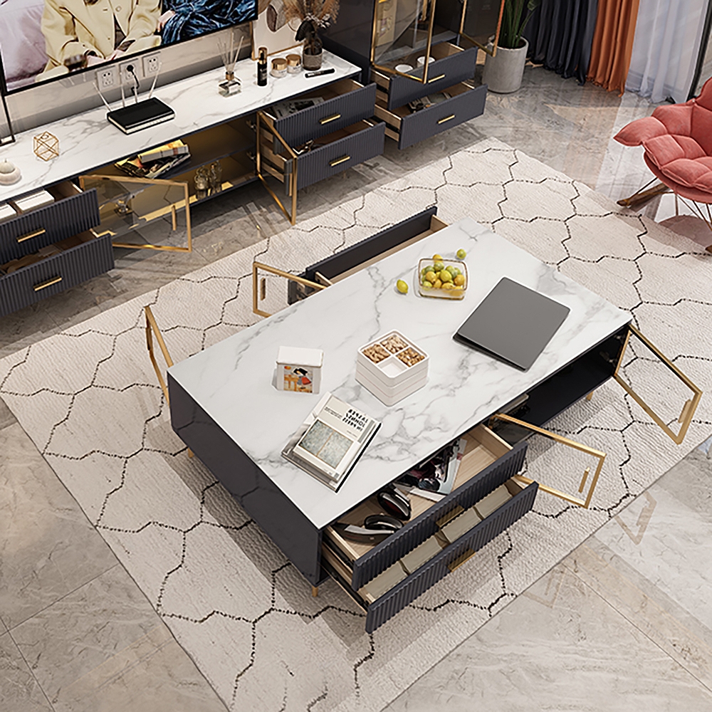 Modern Black & White Large Coffee Table with Storage & Drawers window image