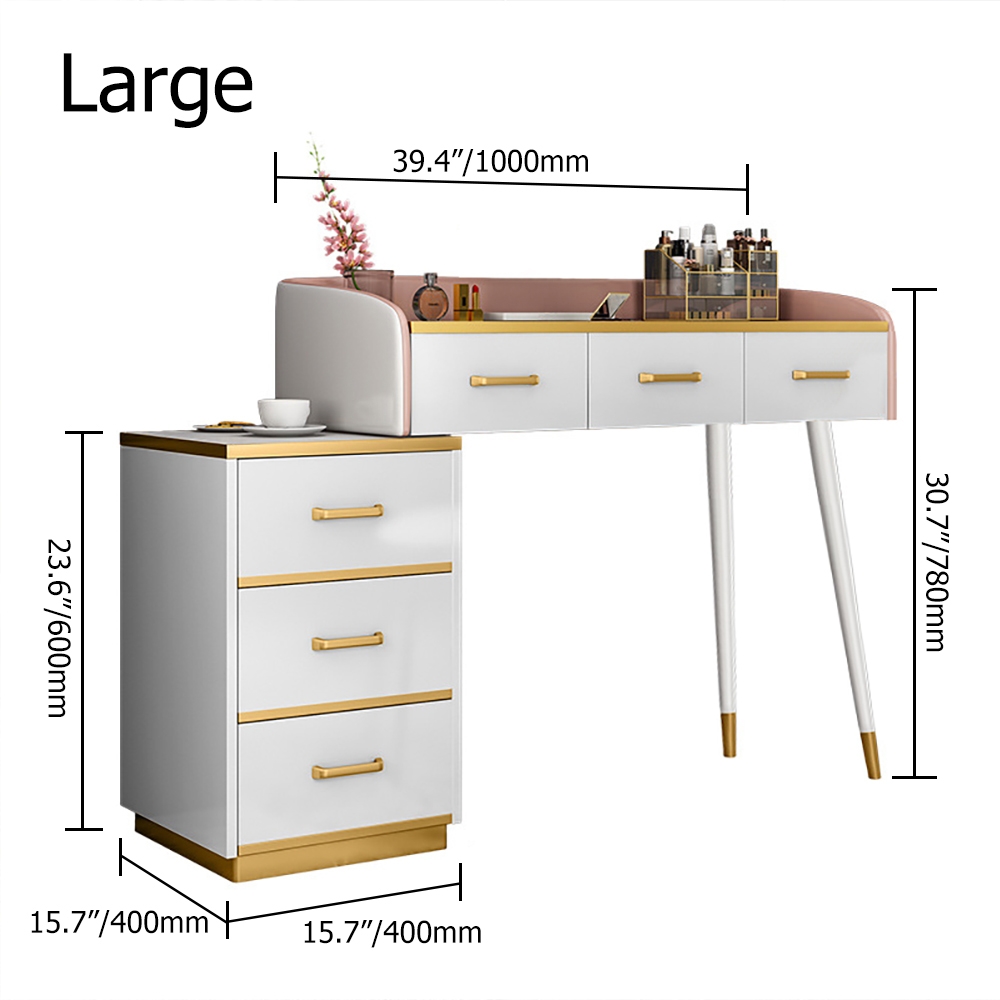 White Makeup Vanity Faux Marble Top Dressing Table with 3-Drawer Cabinet in Large