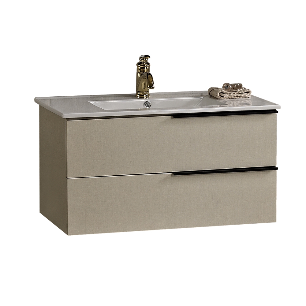 31.9" Modern Floating Bathroom Vanity White Ceramic Sink Khaki Bathroom Vanity window image