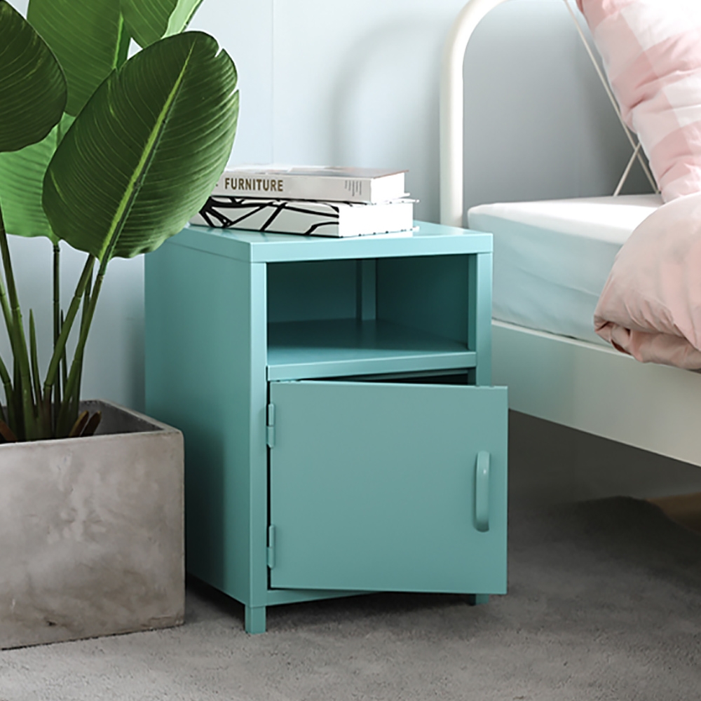 Scandinavian Style Mini Indoor Cube Storage Cabinet Steel-Blue window image