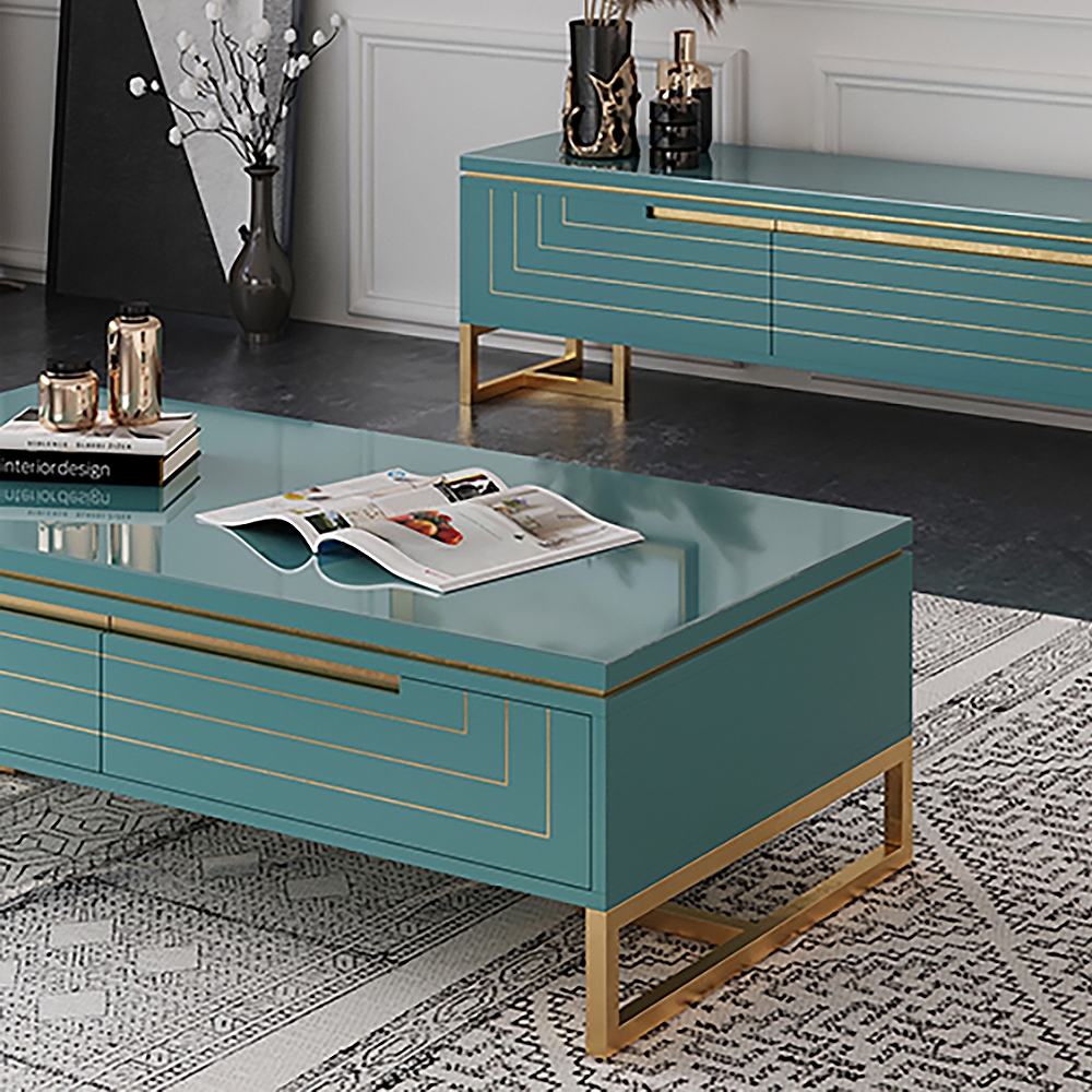 Rectangle Modern Coffee Table with Drawers in Green window image