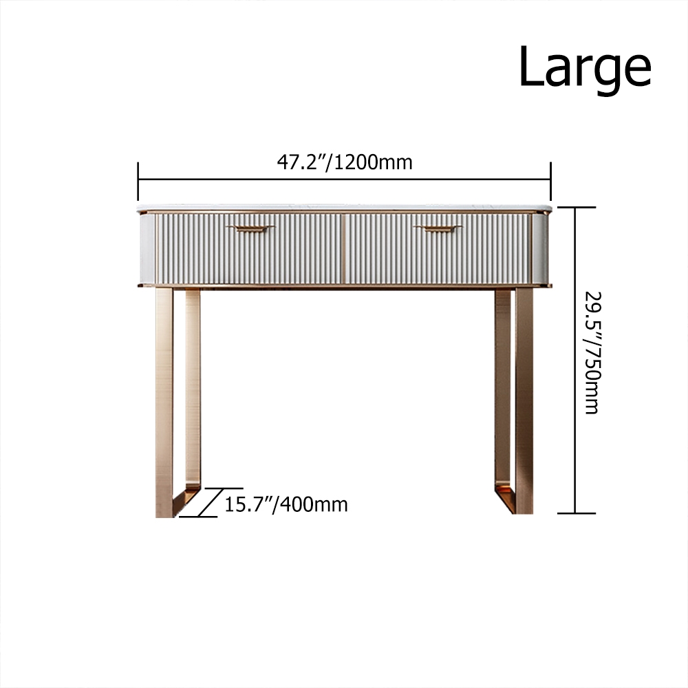 Postmodern Makeup Vanity Sintered Stone Top 2-Drawer with Champagne Gold Legs in Large window image