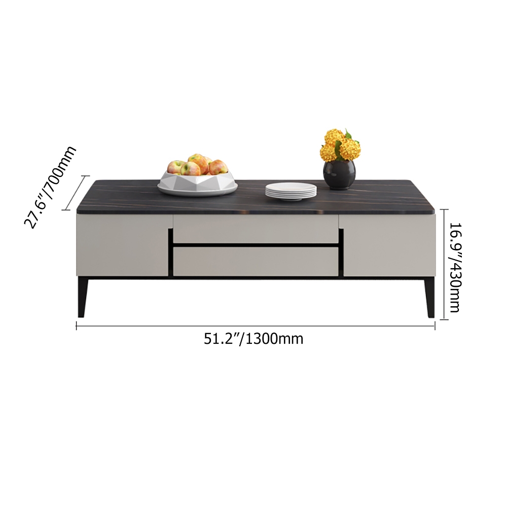 Modern Black Coffee Table with Storage with Sintered Stone Top & Wood Drawers window image