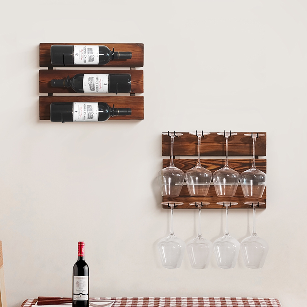 Mini étagère à vin murale en bois massif rétro avec support en verre image de fenêtre