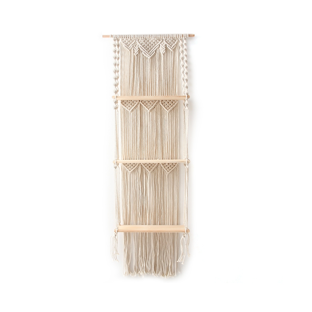 3-Tier Hand-Woven Hanging Shelves Decor Floating Display Shelf window image