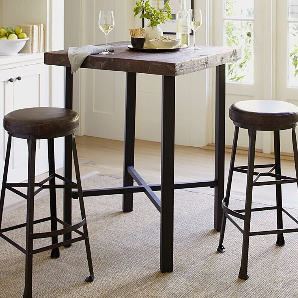 Industrial Walnut Bar Table Pine Wood Top & Metal Frame window image