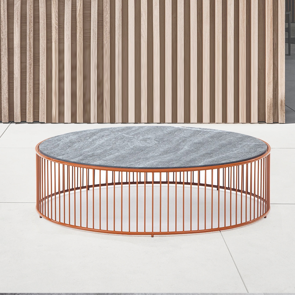 Llwyd 39.4" Stone-Top Coffee Table Bronze Aluminum Frame window image