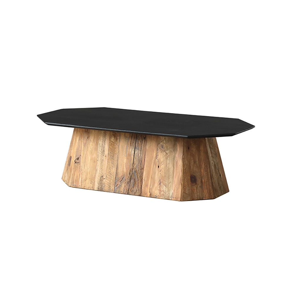 Rustic Coffee Table with Black Particle board Top & Pine Wood Base Farmhouse Style
