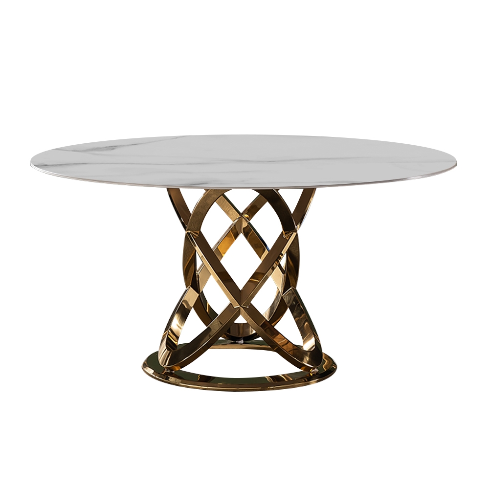 Modern Round White Sintered Stone Top Dining Table with Stainless Base ...
