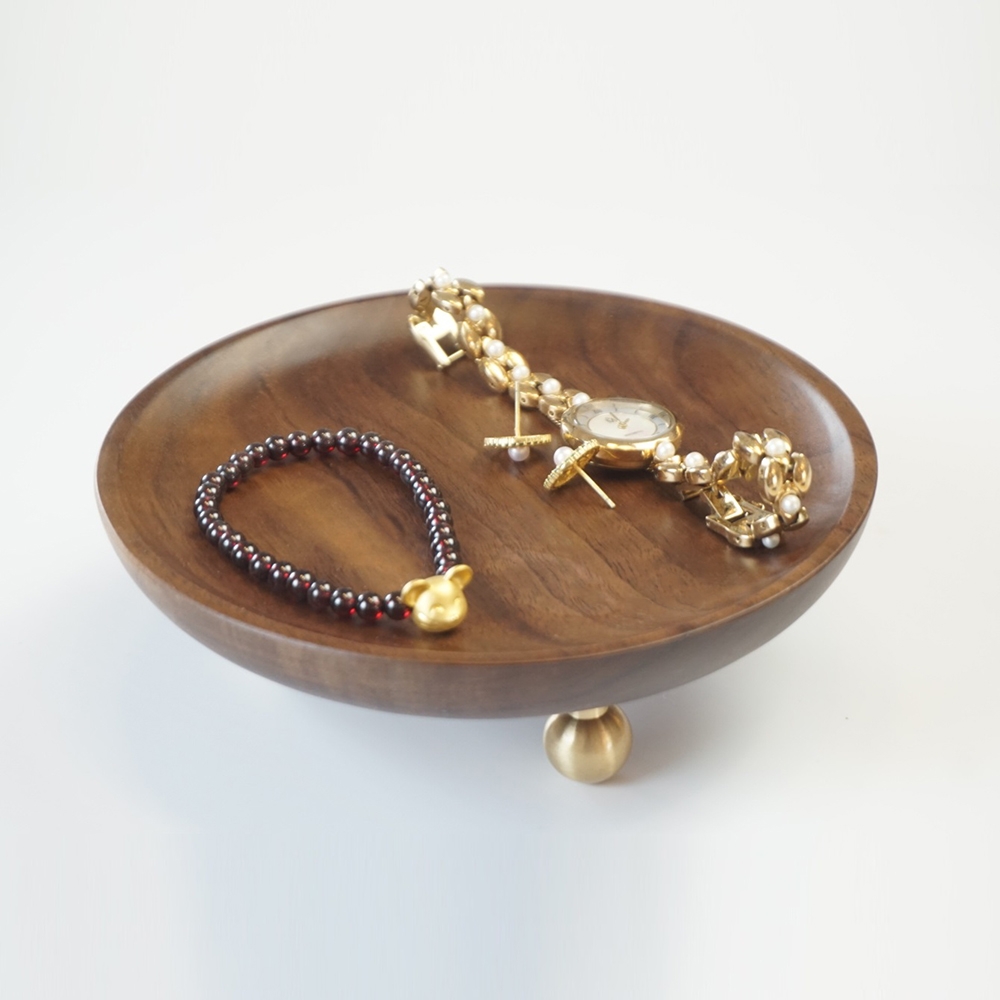 Cottage Round Walnut Makeup Tray Desktop Organizer Set of 2 window image