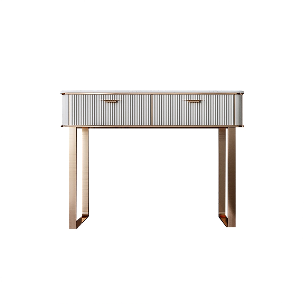 Postmodern Makeup Vanity Sintered Stone Top 2-Drawer with Champagne Gold Legs in Large window image