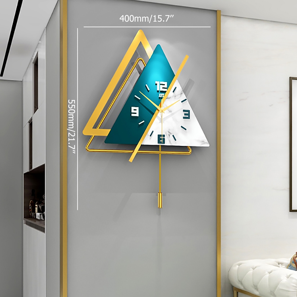 Modern Geometric Triangles Wall Clock with Double Layer Design&Golden ...