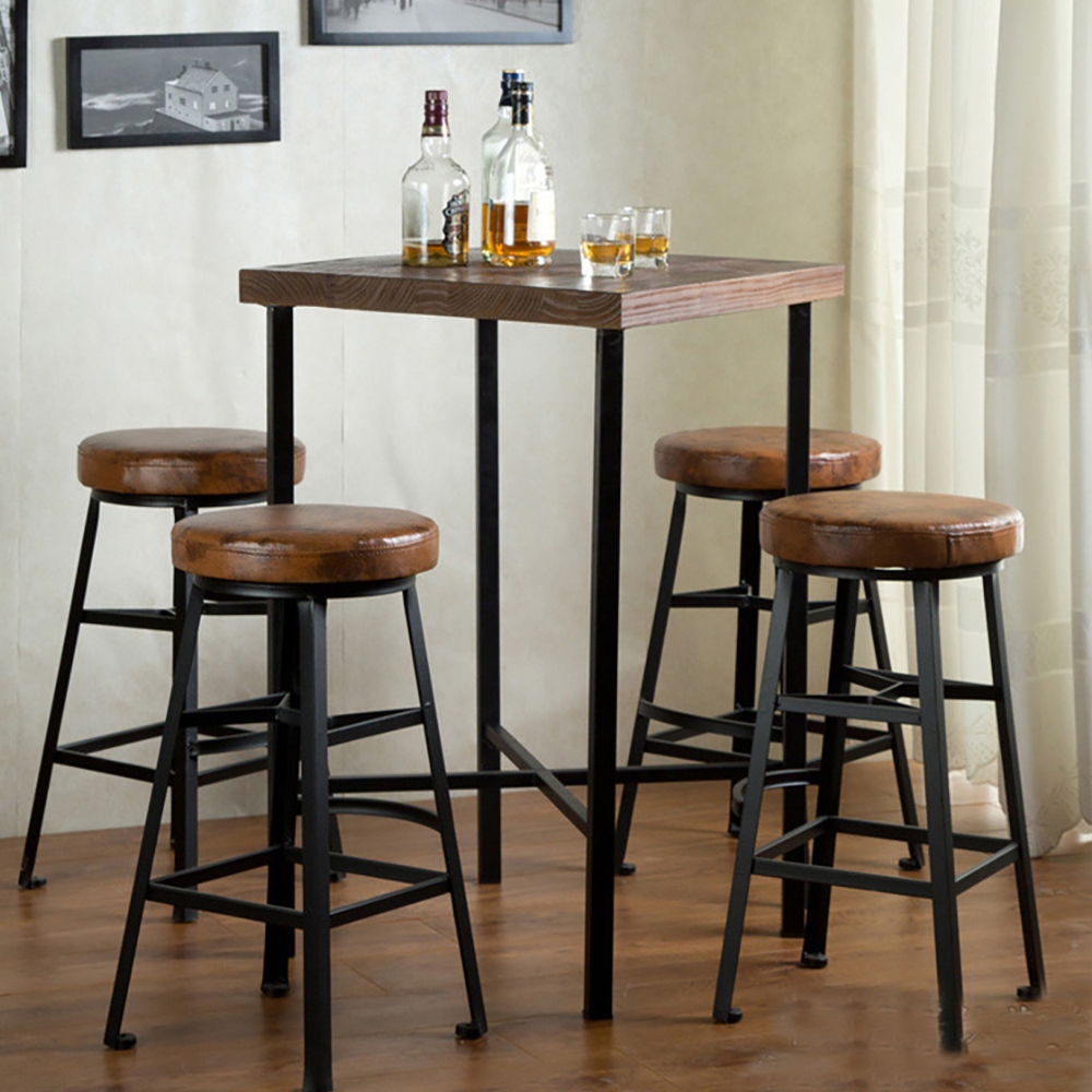 Industrial Walnut Bar Table Pine Wood Top & Metal Frame window image