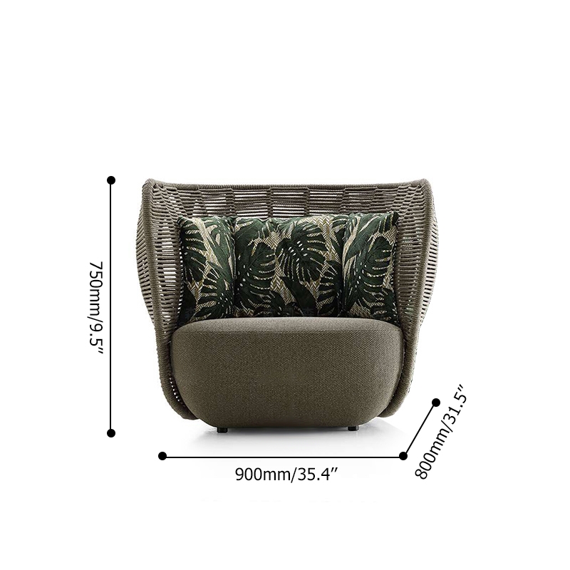 Tropische stijl donkergrijze rotan outdoor vatstoel Patio fauteuil met kussenkussen Vensterafbeelding