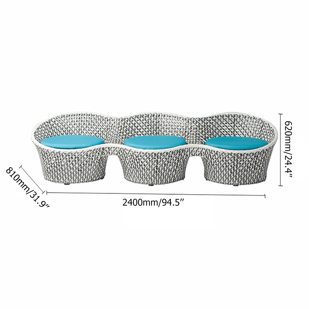 2400mm Outdoor Sofa Rattan with Blue Cushion 3-Seater Peanut-Shape window image