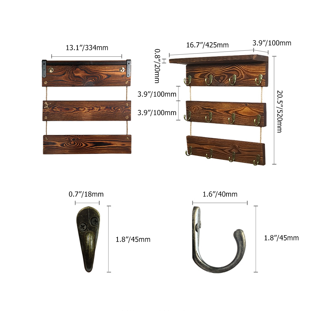 Rustic Retro Floating Shelves Wall Dish Storage Shelf with Hooks window image