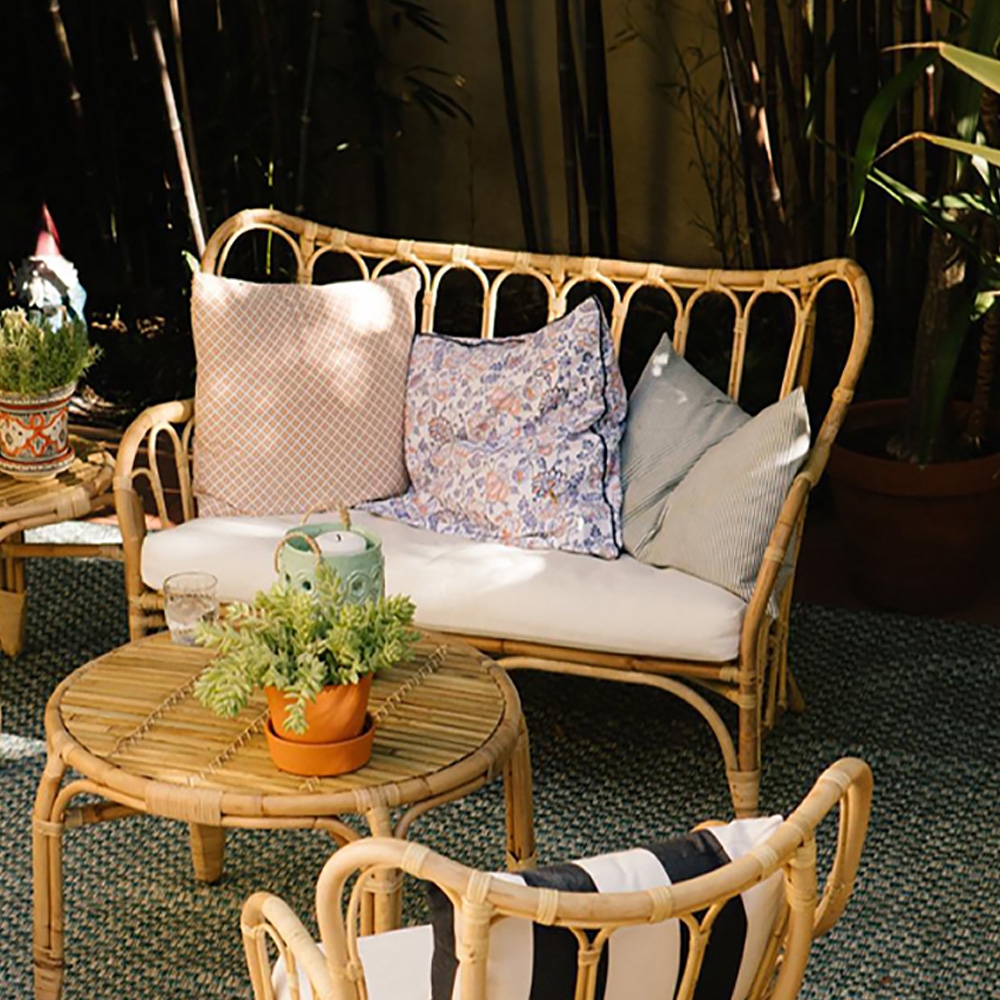 Natural Style Woven Rattan Loveseat 2-Seater Outdoor Sofa with Cushion window image