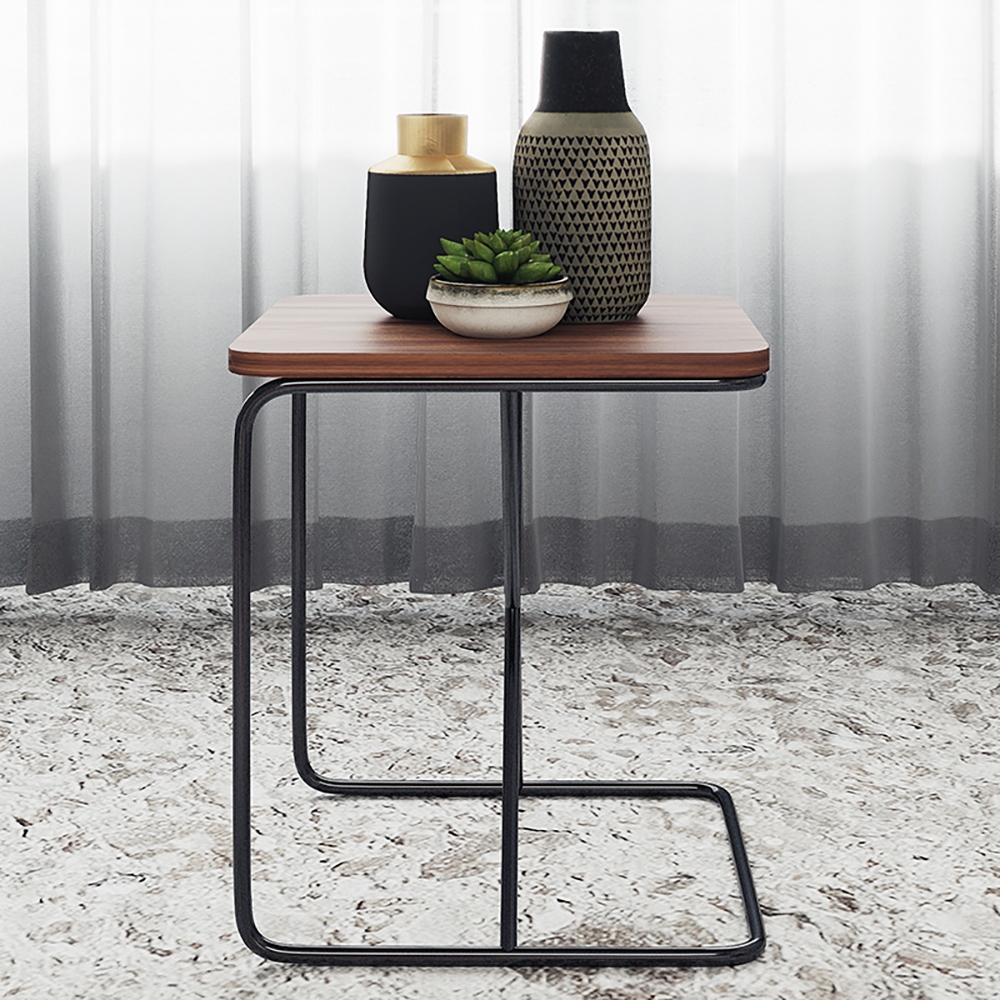 Walnut Modern C Side Tables for Living Room with Wood Top & Carbon Steel Legs window image