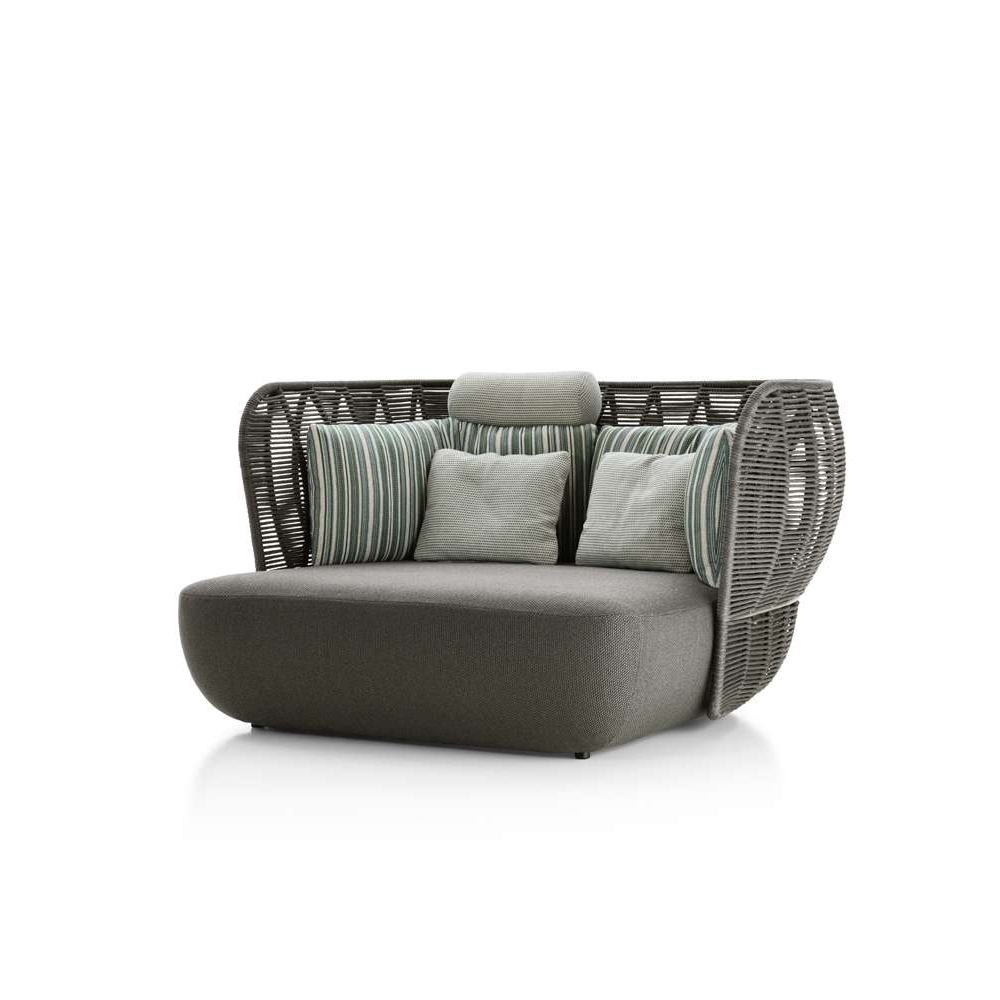 Tropical Style Dark Gray Outdoor Daybed Rattan Patio Sofa with Polyester Cushion Pillow window image