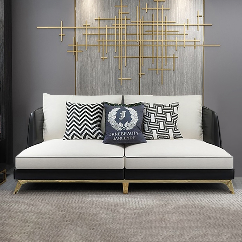 82.7" Modern Upholstered Sofa Fabirc&leather Sofa in Gold Legs window image