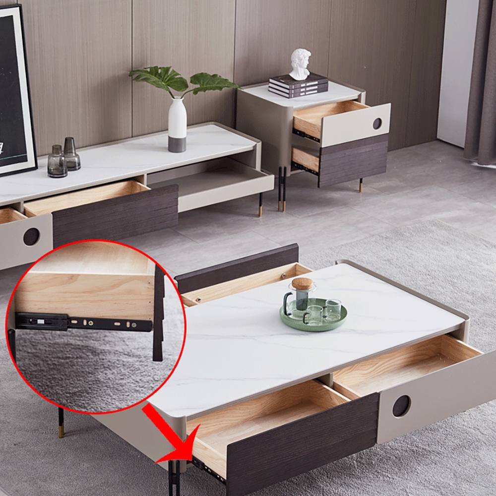 Modern White Coffee Table Decor with Storage Sintered Stone Top & Metal Legs window image