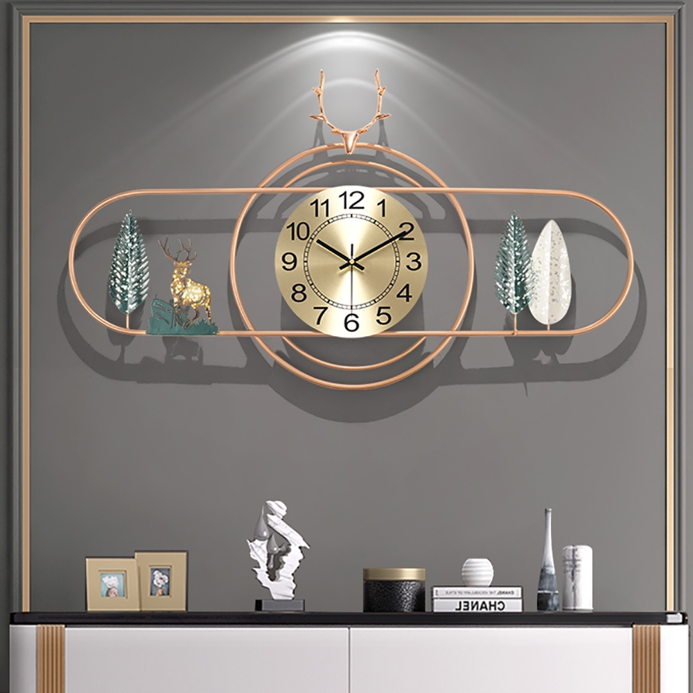 Small Deer Head Leaves Arabic Digital Wall Clock with Geometric Round and Oval Frames window image