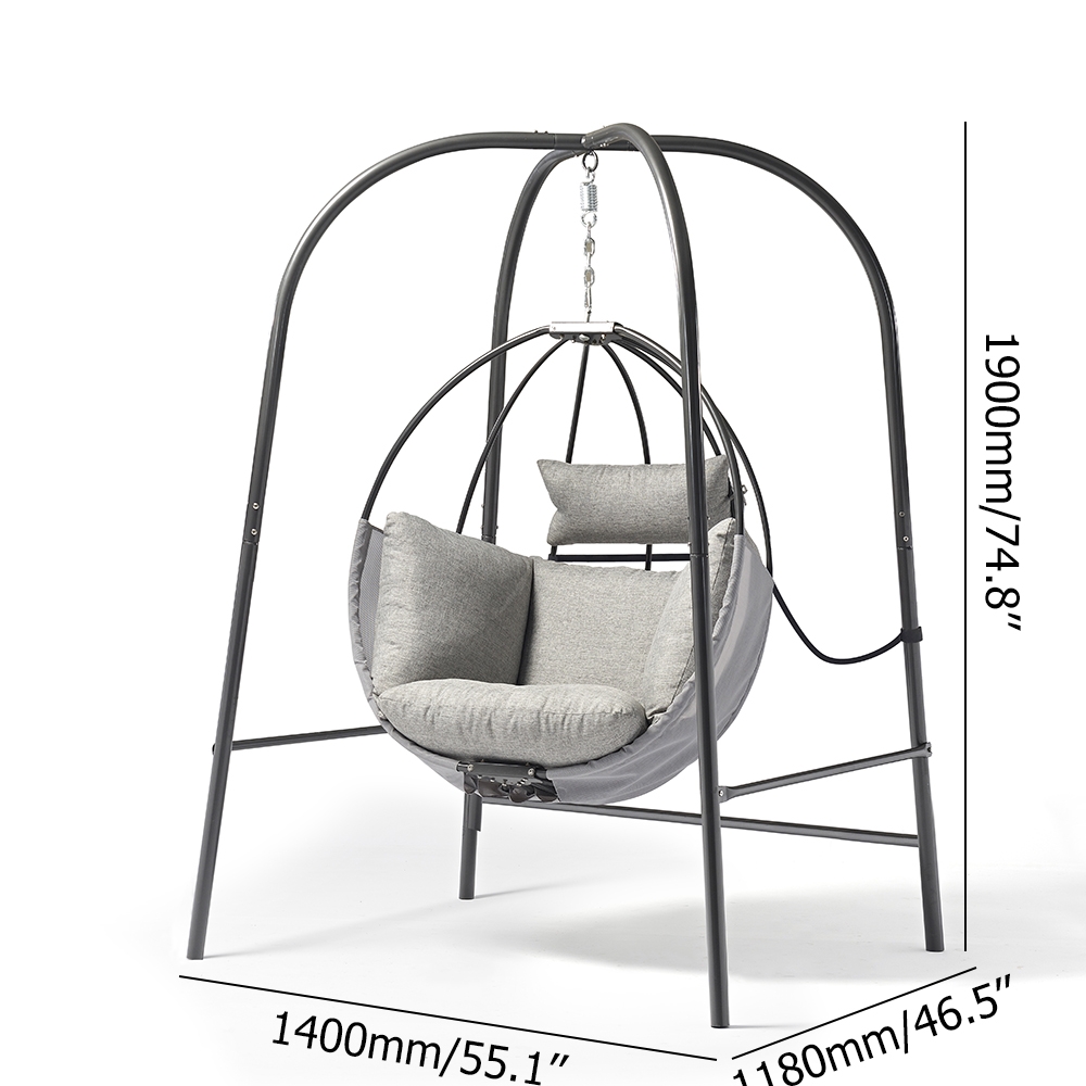 Patio Hanging Chair with Steel Frame Stand and Removable Cushions window image